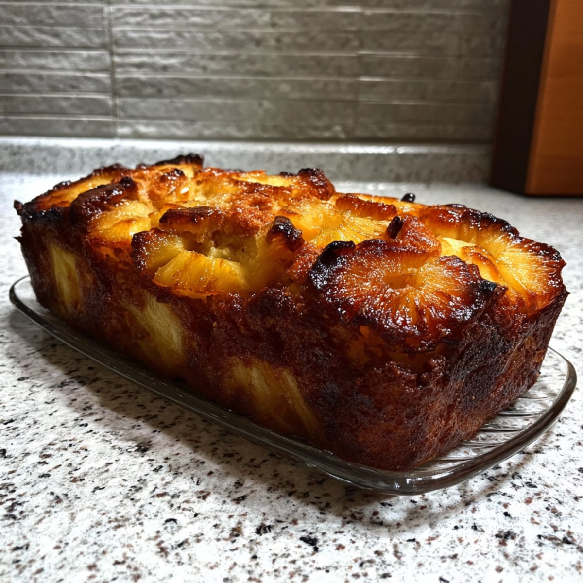 Image d'un gâteau au yaourt pommes et ananas doré et caramélisé, un dessert maison simple, rapide et plein de saveurs fruitées.