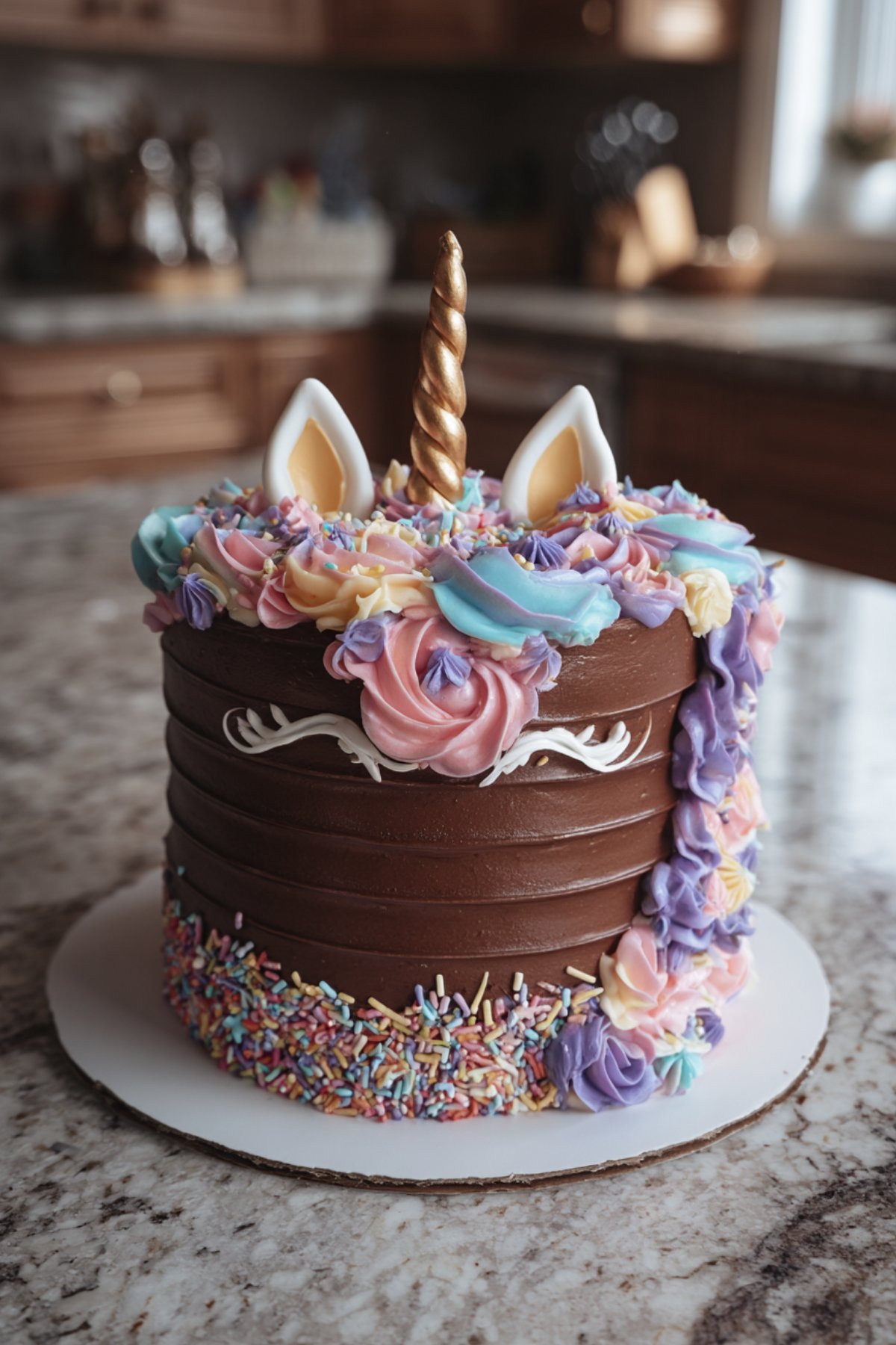 intérieur moelleux du gâteau licorne chocolat facile