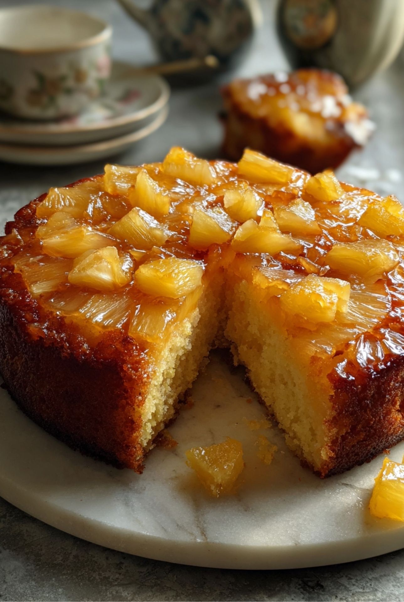 Gâteau yaourt ananas sans sucre en train de cuire au four dans son moule.