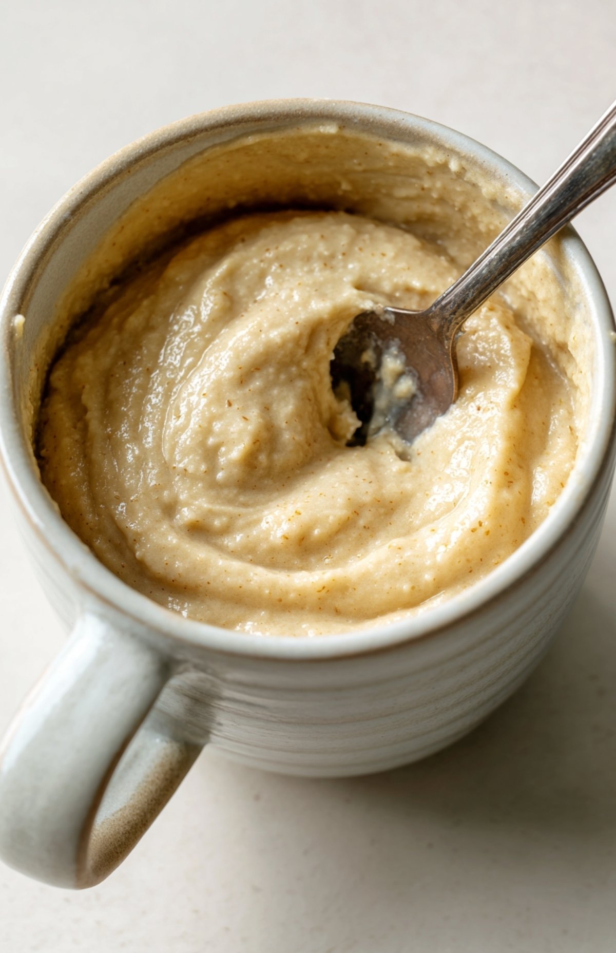 Préparation de la pâte pour mug cake banane Nutella, mélange onctueux dans un mug