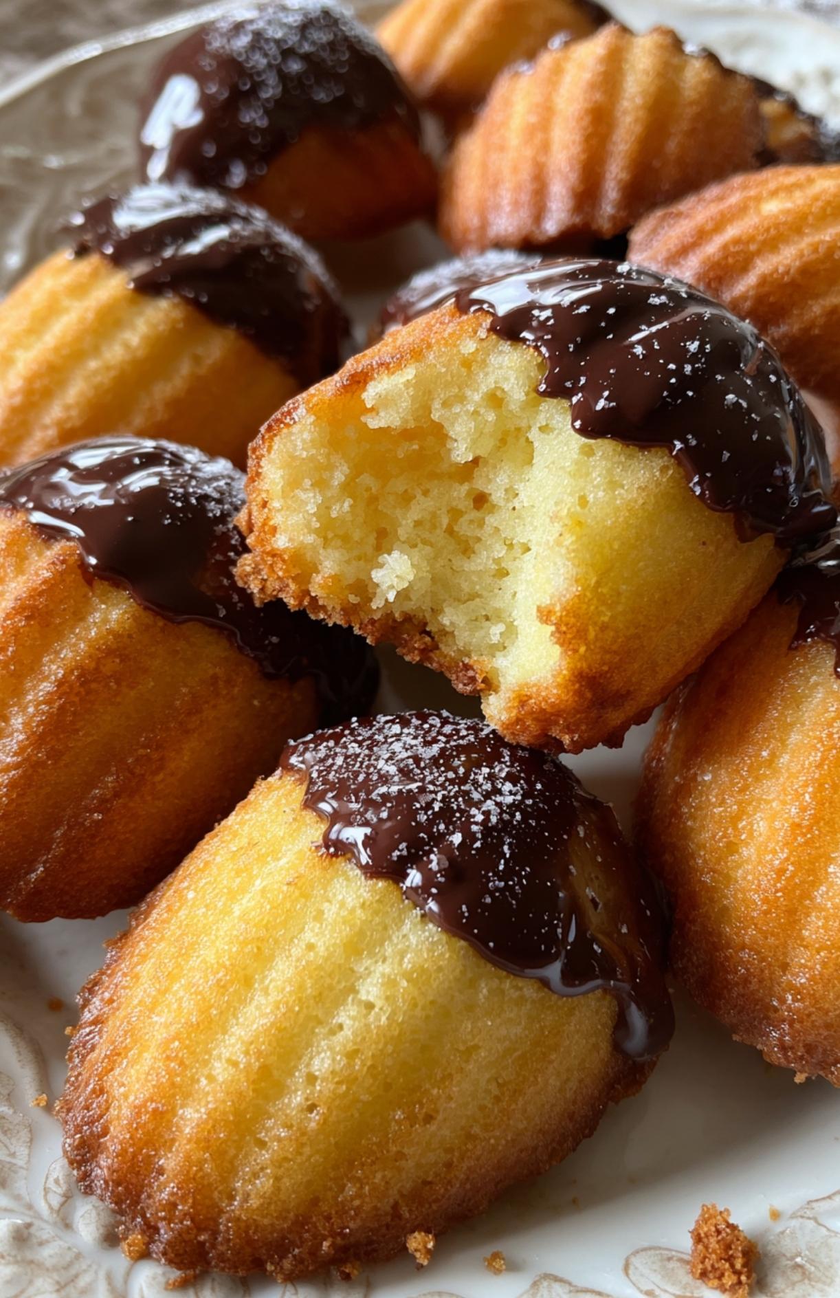 Madeleines Thermomix au chocolat disposées sur une assiette, texture moelleuse bien visible.