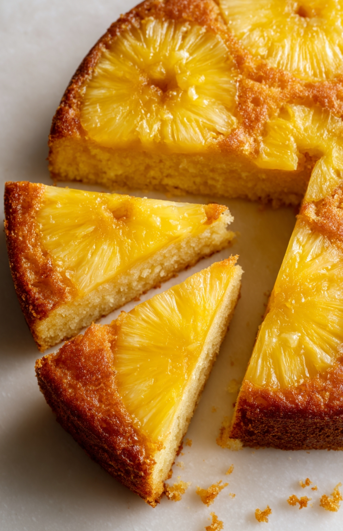 Tranches d'ananas disposées sur la pâte dans le moule