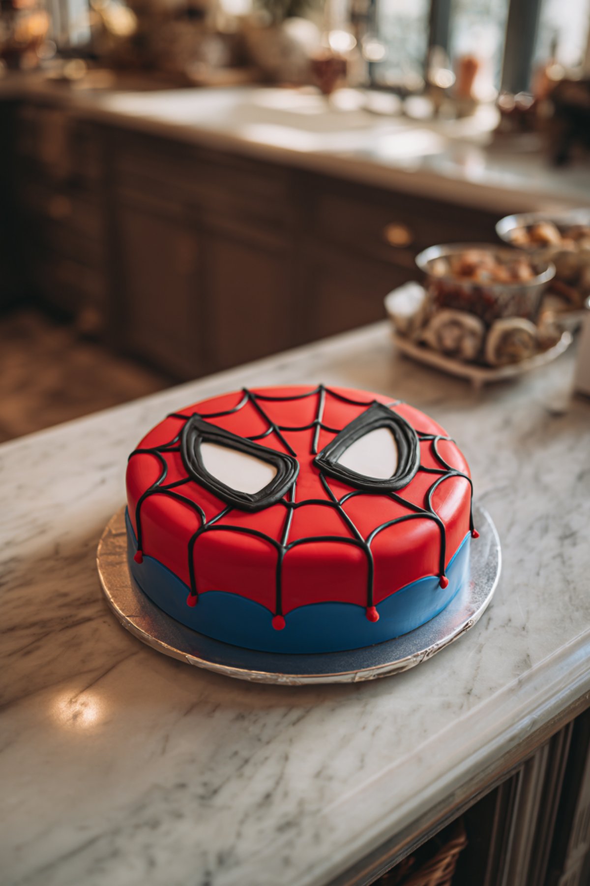 gateau spiderman maison rectangulaire décoré comme une bande dessinée Marvel
