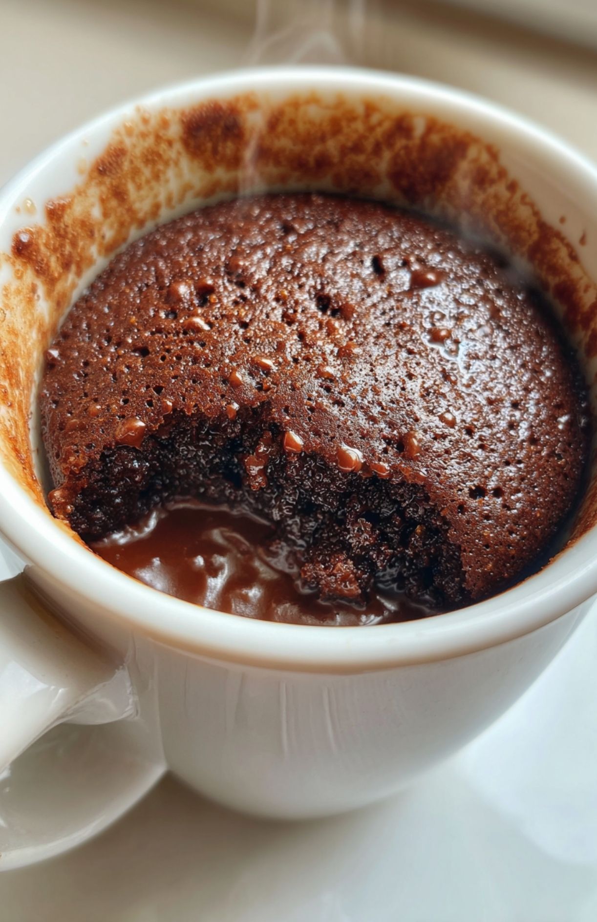 Intérieur d’un mug cake Nutella sans huile, texture fondante et chocolat