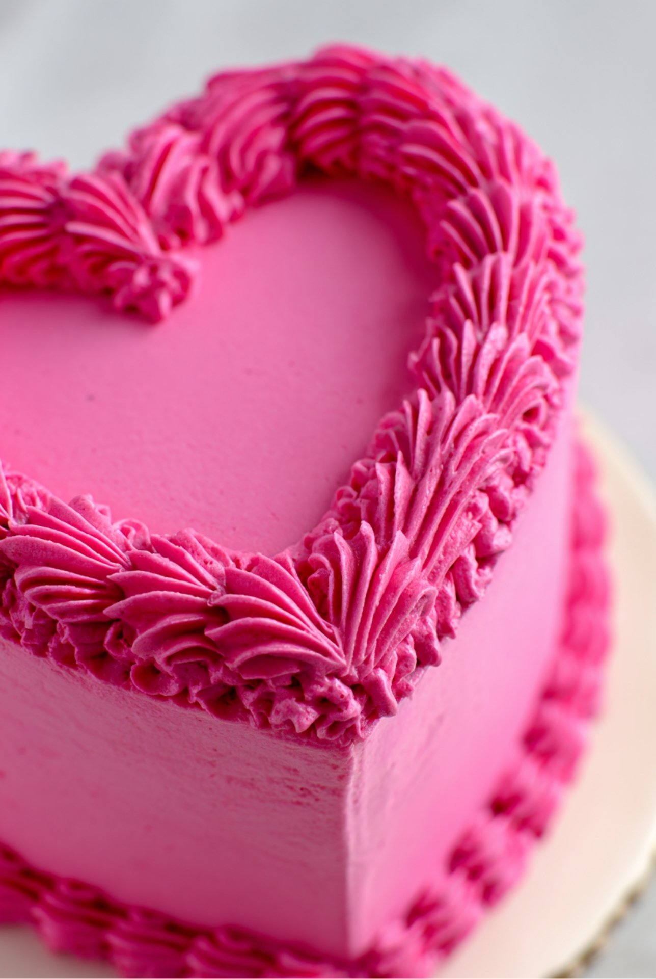 Gâteau cœur rose vif avec décorations en douille 1M, effet vintage Barbie.