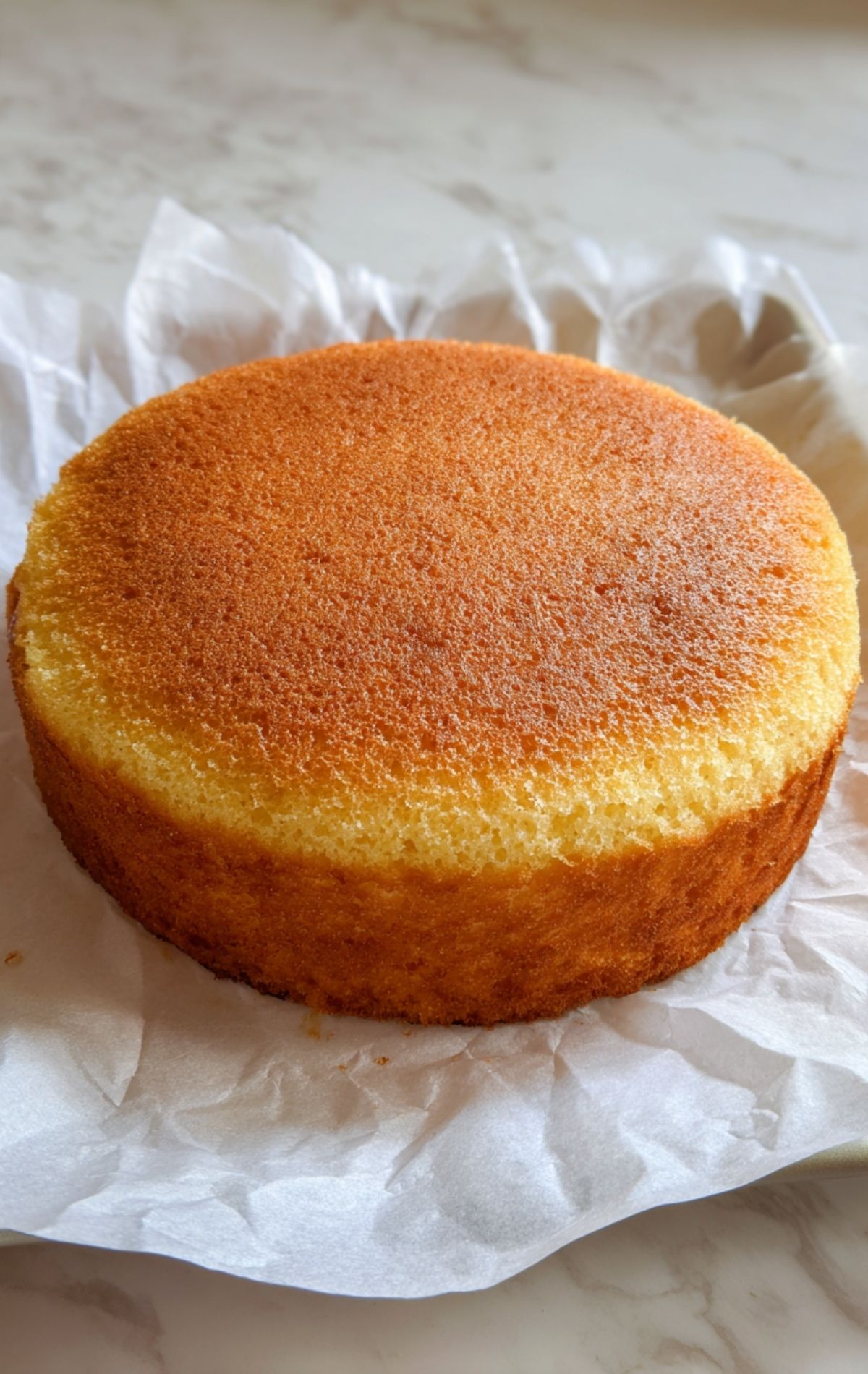 Génoise ronde dorée et moelleuse, base du bento cake maison.