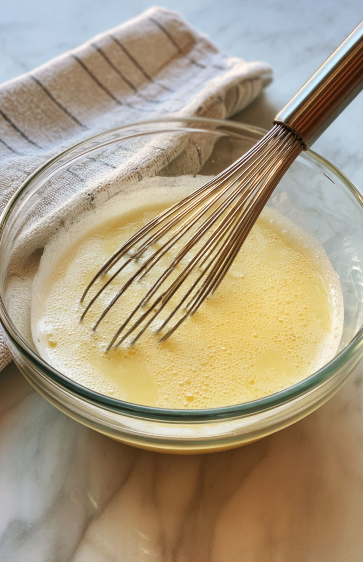 Mélange de farine et de levure dans un saladier pour la base du gâteau au pomme facile.