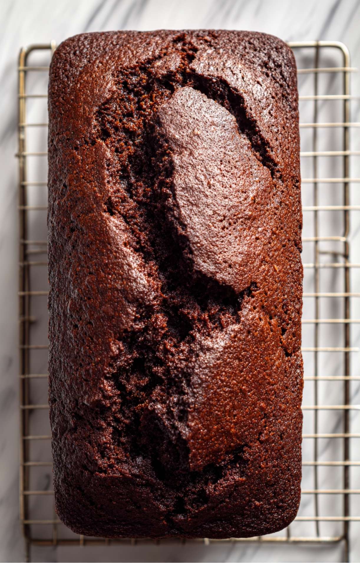 Moule à cake noir rempli de pâte au chocolat avant cuisson, posé sur un plan de travail de cuisine.