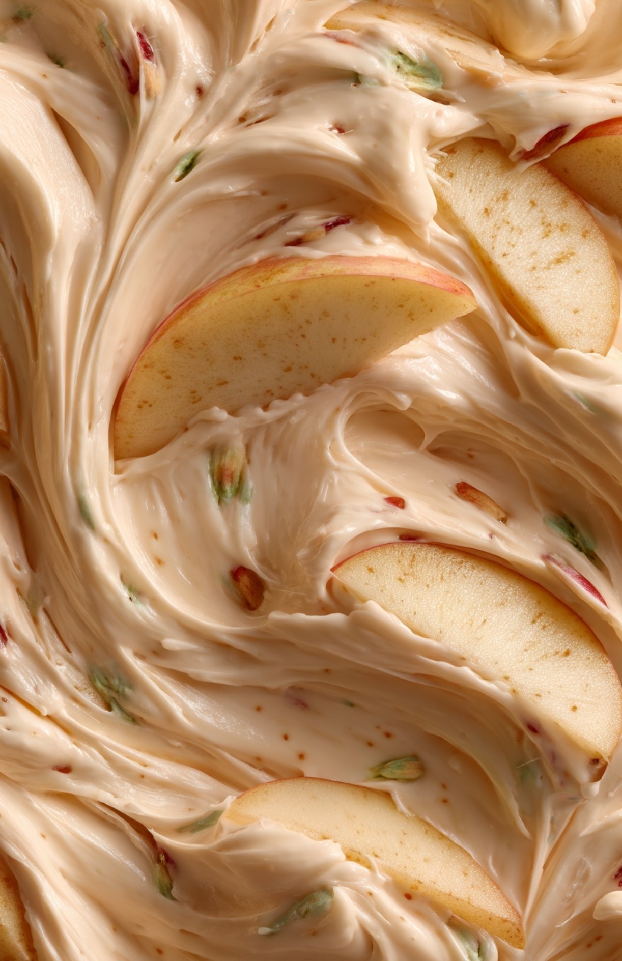 Incorporation des tranches de pommes à la pâte avant cuisson du gâteau moelleux aux pommes.