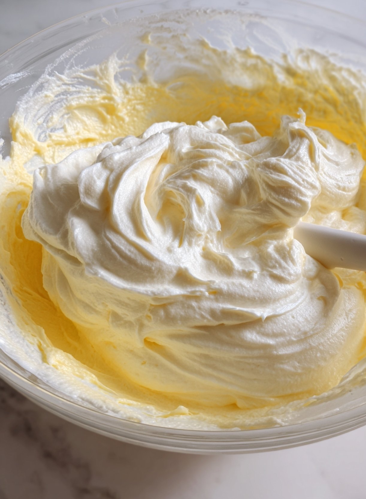 Pâte crémeuse du gâteau minute vendéen prête à être mélangée aux blancs d’œufs