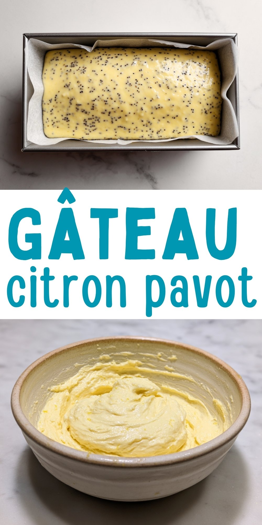 Montage photo des étapes de préparation du gâteau citron pavot.