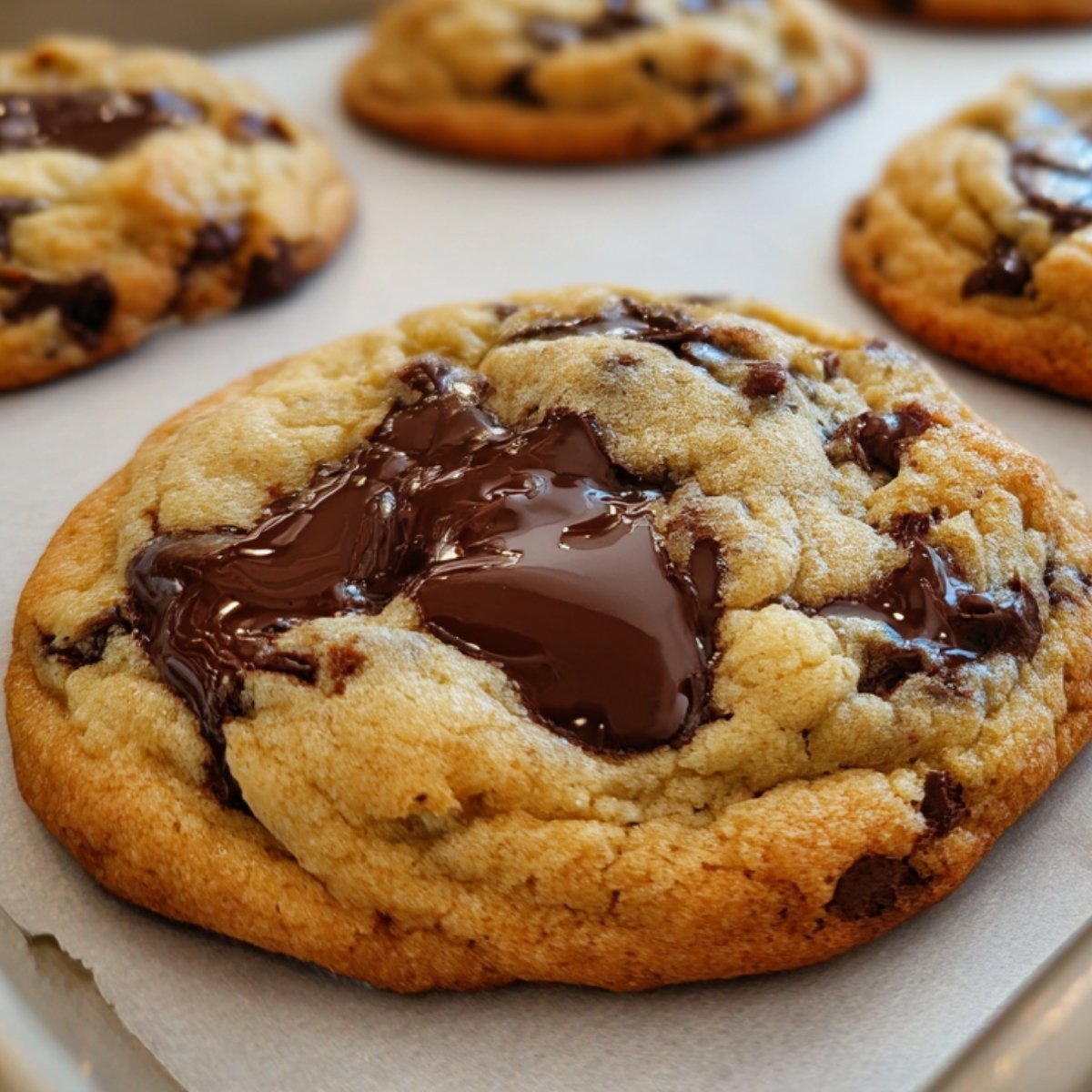 Résultat final : un cookie ultra moelleux avec du chocolat fondant, prêt à être dégusté.
