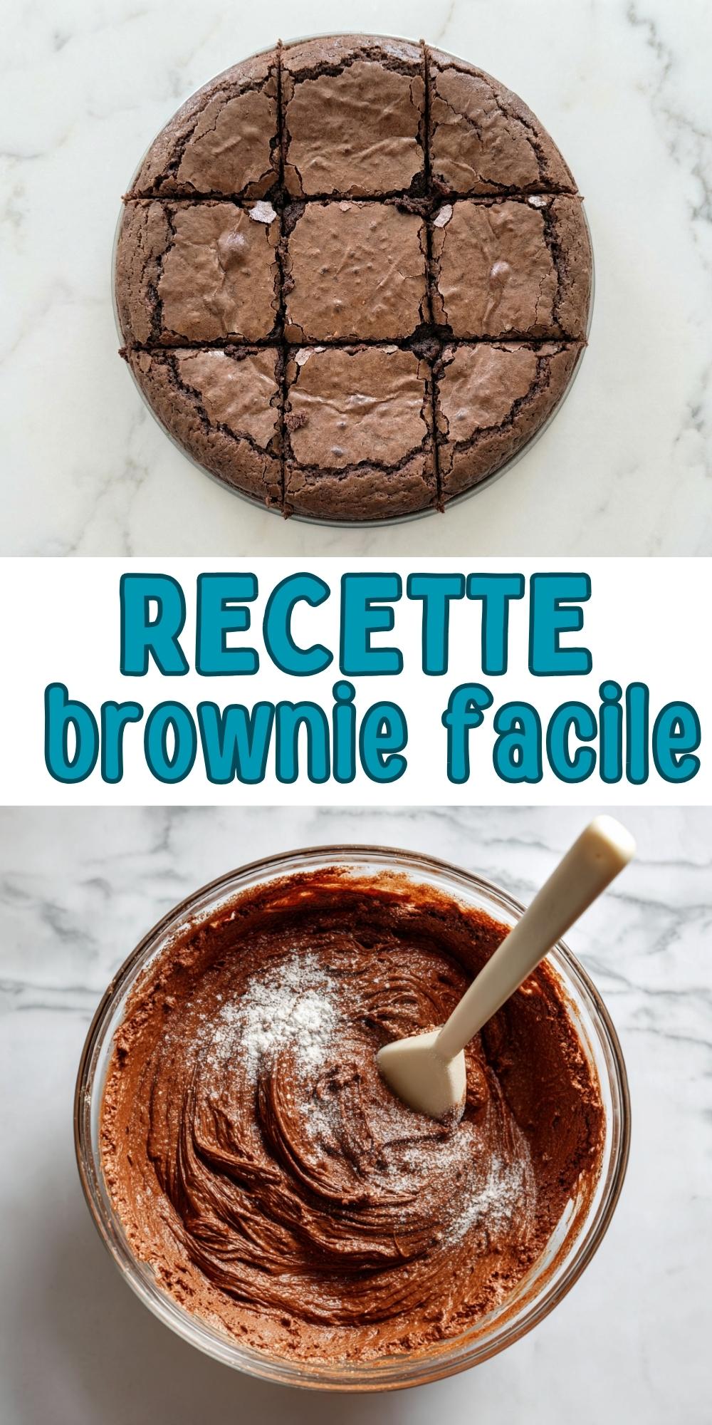 Montage photo montrant la préparation de la pâte et le résultat final de la recette brownie facile.