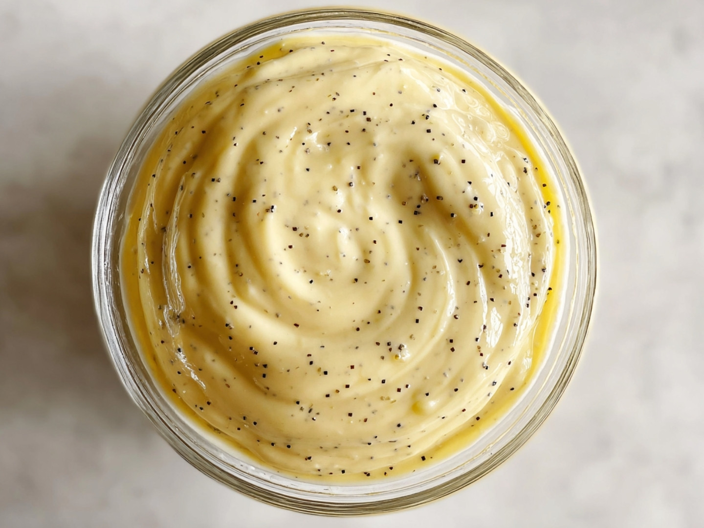Texture lisse de la pâte à gâteau citron pavot avant cuisson.