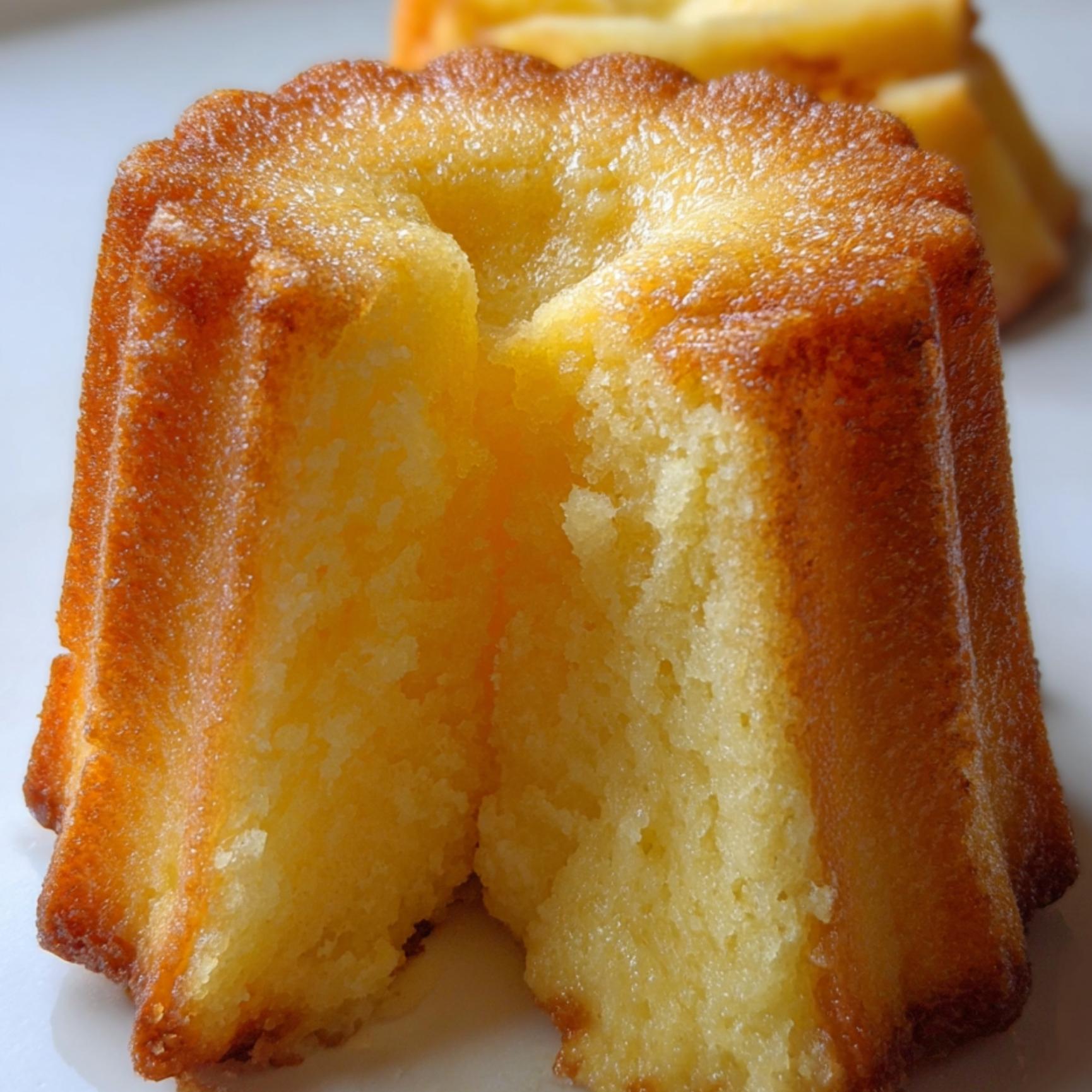 Intérieur moelleux du gâteau battu avec une croûte dorée, révélant la texture unique après cuisson