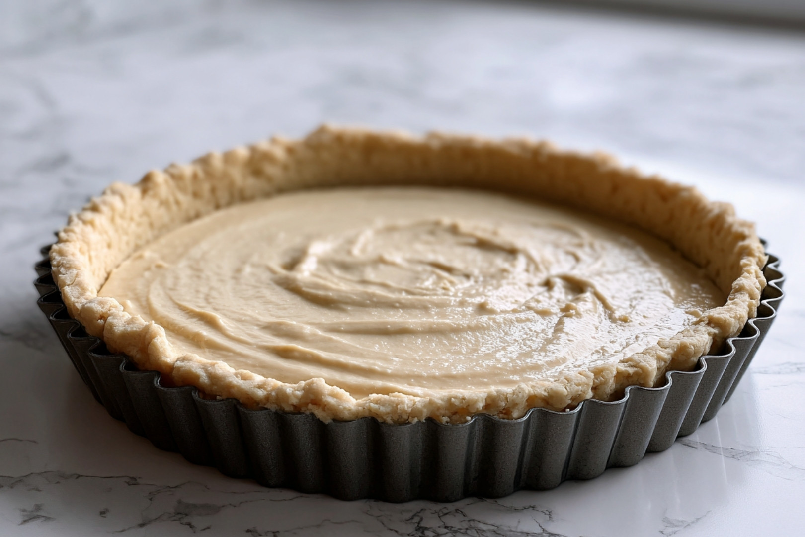 Sortie du four d'une tarte aux prunes amandine dorée
