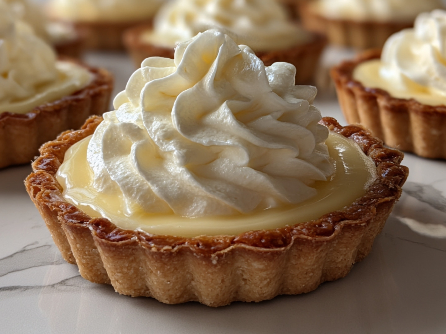 Mini tartelette au citron garnie d'une rosace de meringue légère.