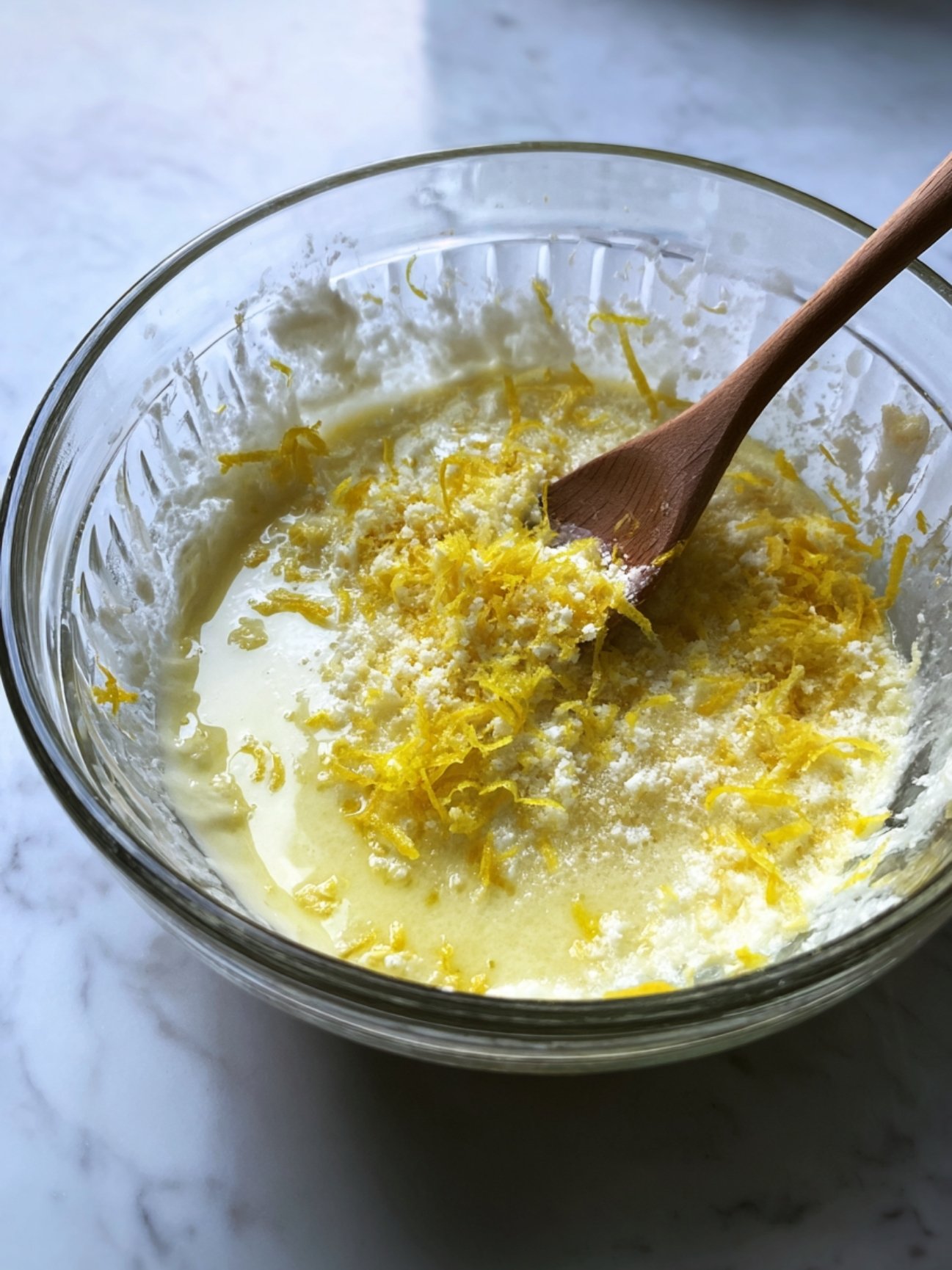 Mélange du sucre, du beurre et de zestes de citron frais.