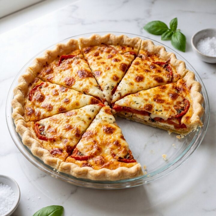 ecette facile de tarte tomate mozzarella dorée et coupée en pointes