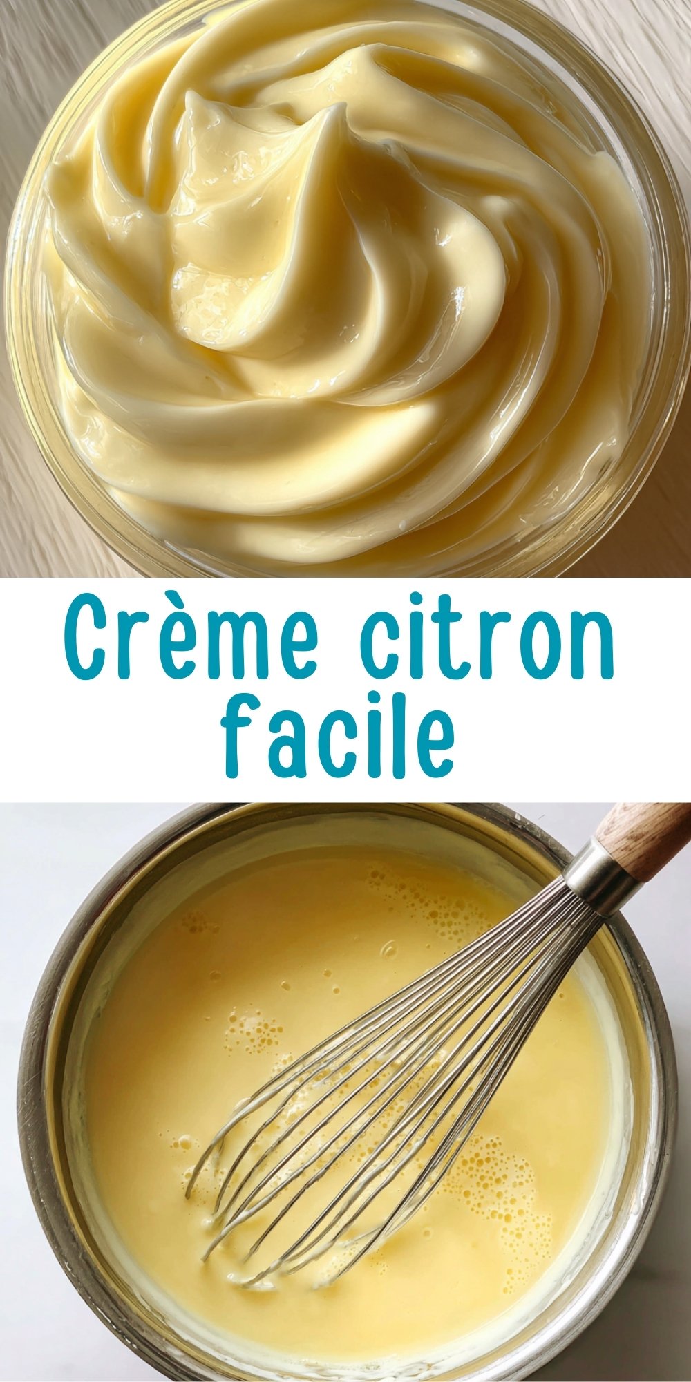 Crème au citron onctueuse dans un bocal avec texte "Crème citron facile".