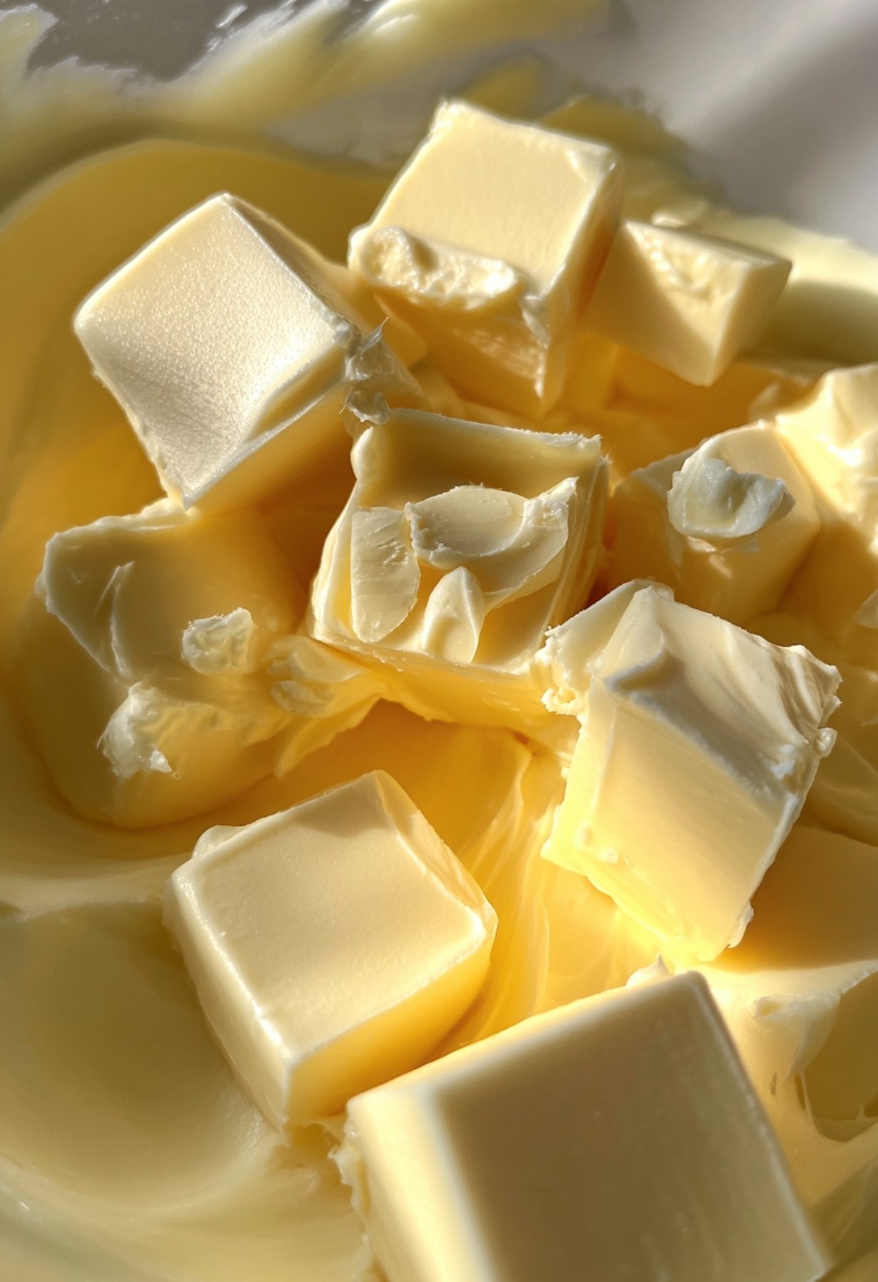 Ajout de cubes de beurre froid dans la crème au citron chaude.