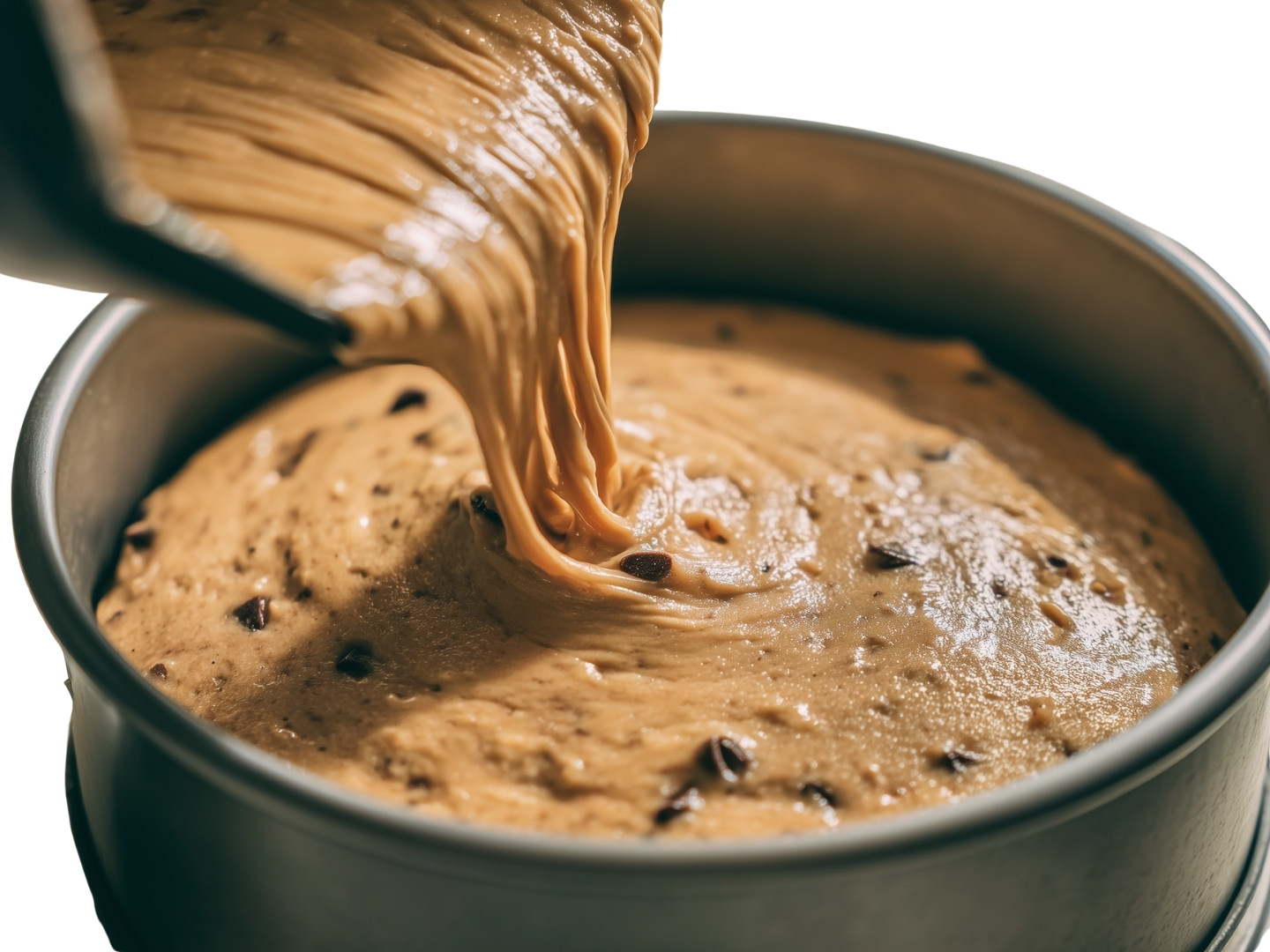 Versage de la pâte à gâteau skyr chocolat dans un moule à charnière rond