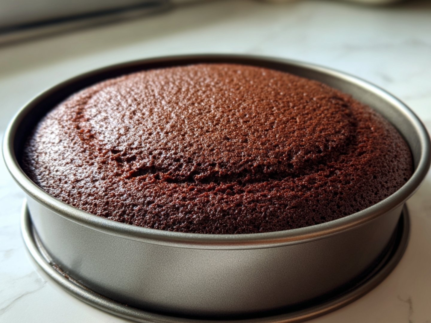 Vue rapprochée de la texture moelleuse du gâteau sans œuf après 25 minutes de cuisson au four.