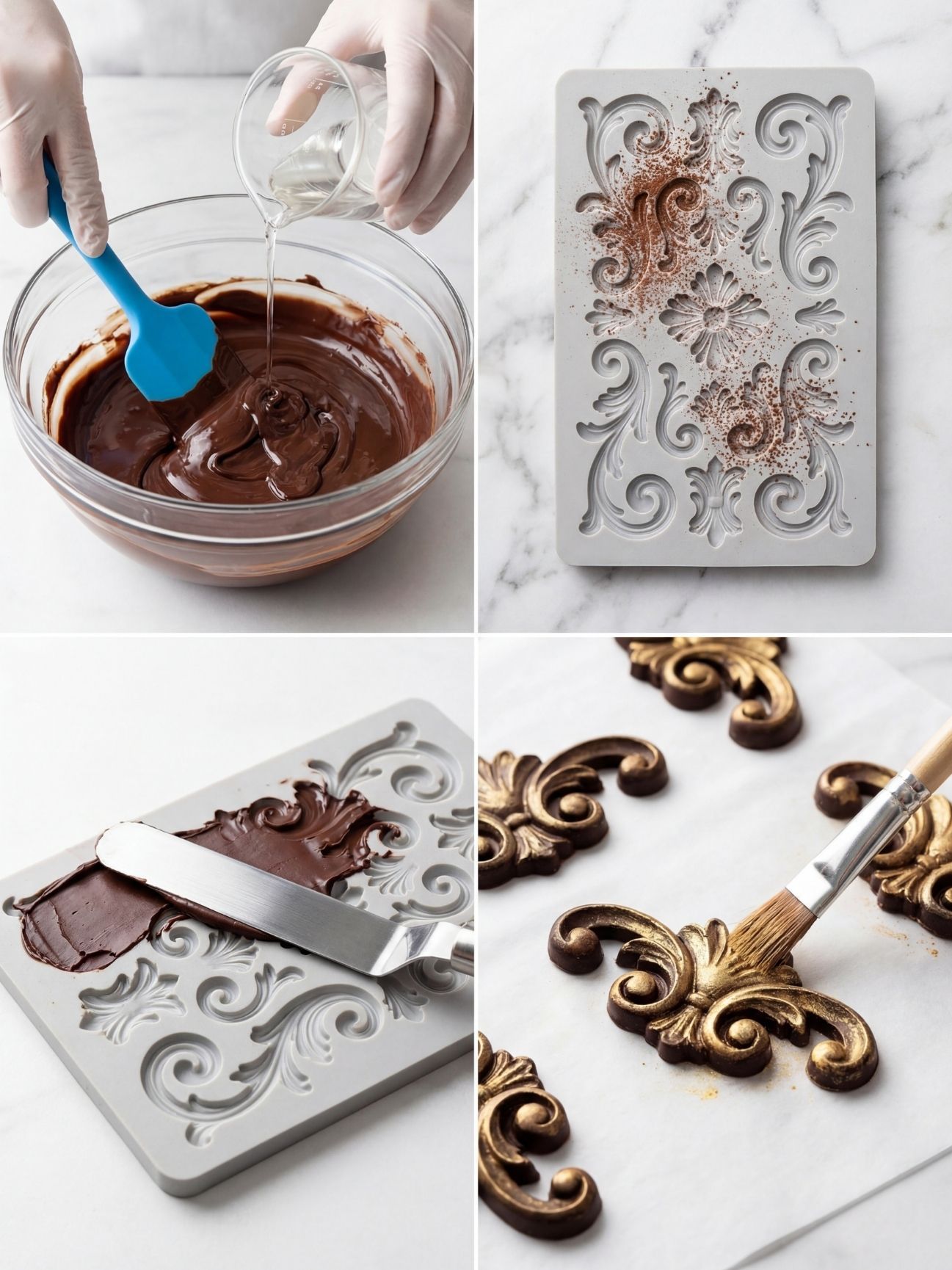 technique-decoration-chocolat-moulage-arabesques-dorure-pinceau-patisserie-chef