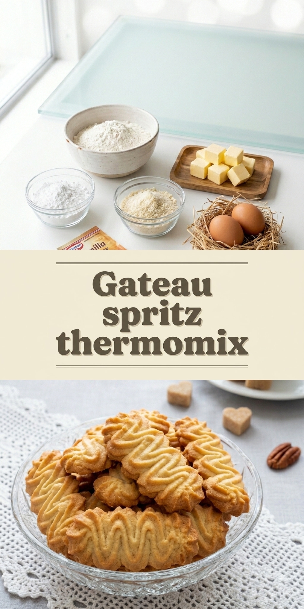 Ingrédients et biscuits sablés croustillants pour réussir votre gâteau spritz thermomix maison.