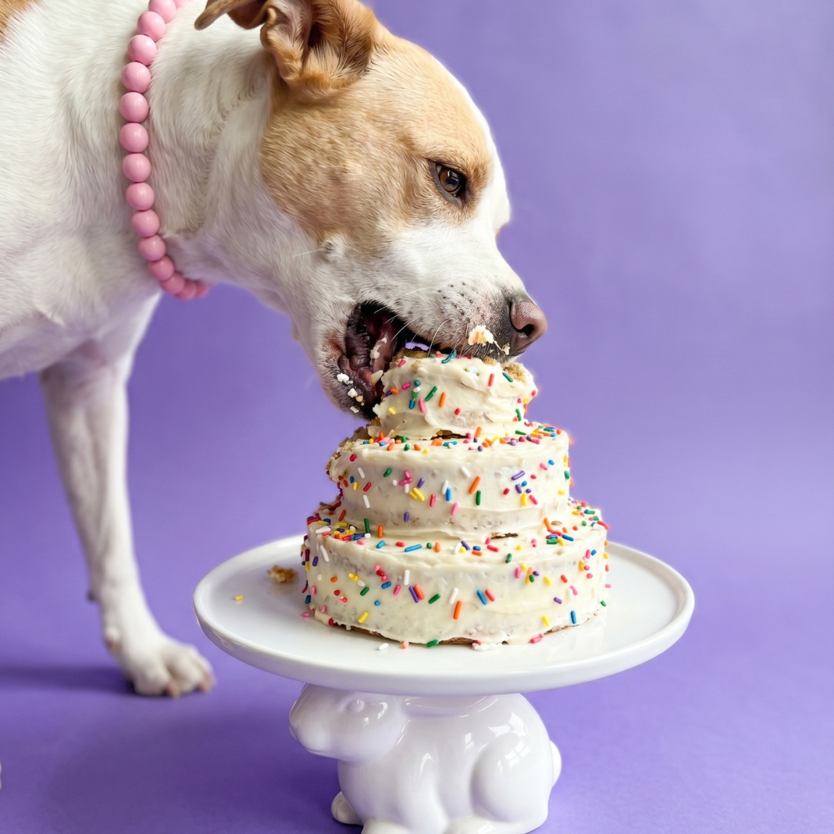 ngrédients à plat sur un plan de travail : bananes mûres, huile de coco, yaourt et farine pour un banana cake canin.