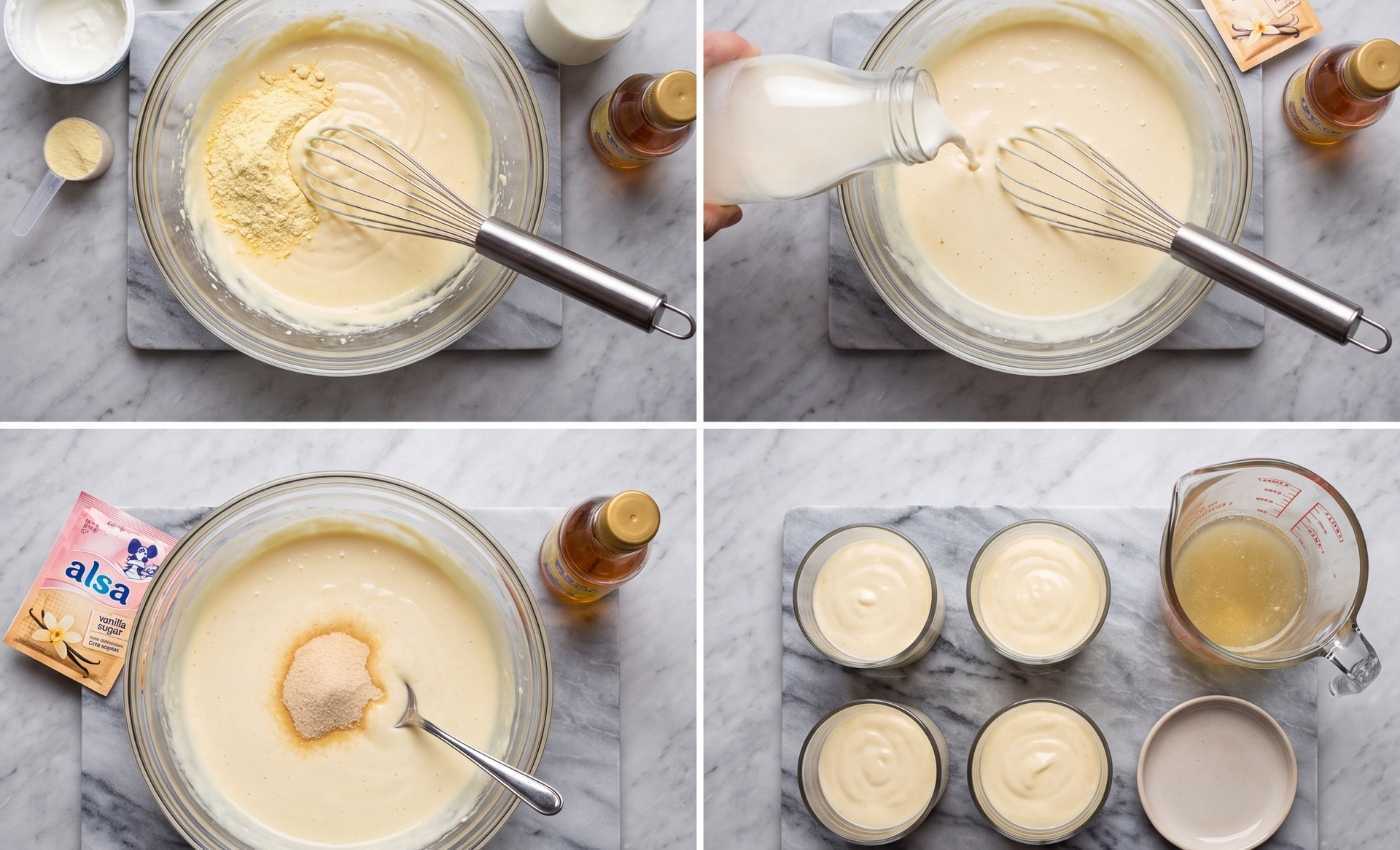 Mélange et étapes de préparation de la crème protéinée facile
