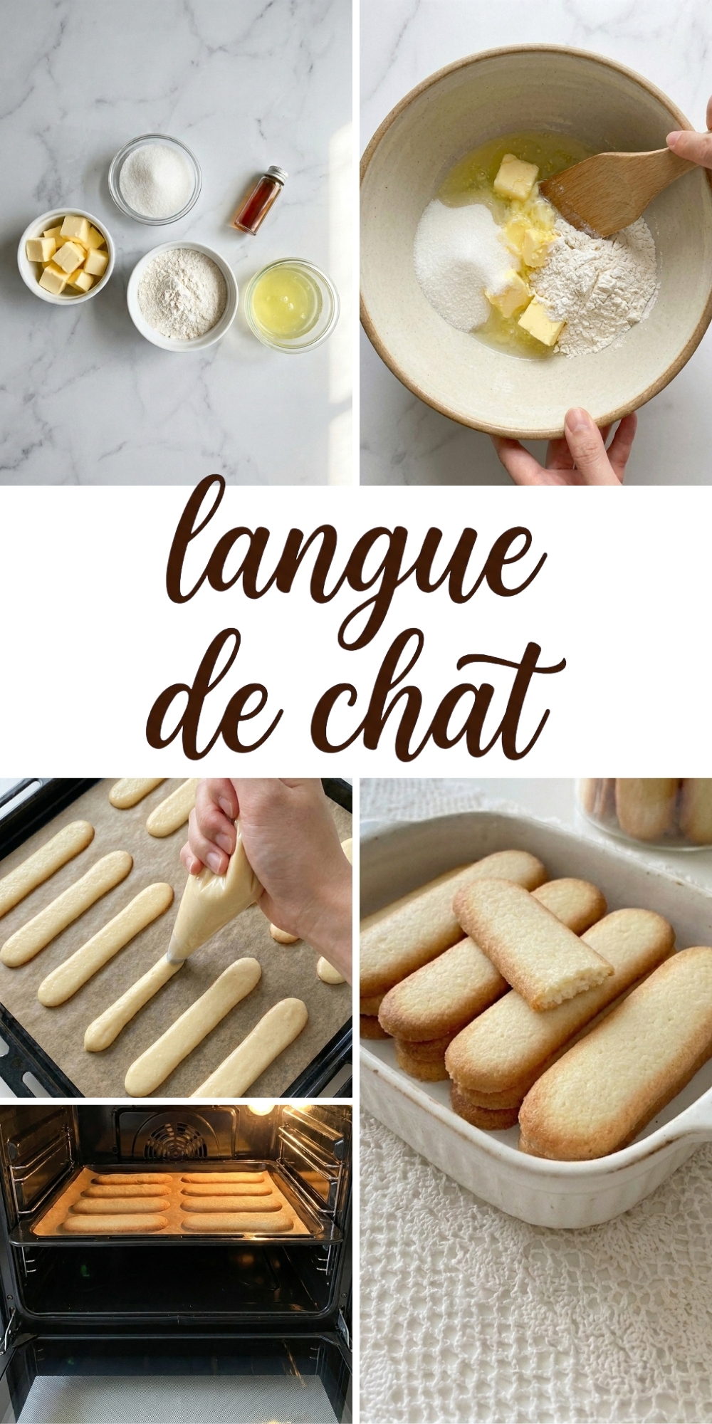 Infographie pas à pas pour réussir la langue de chat recette facile de la préparation à la dégustation.