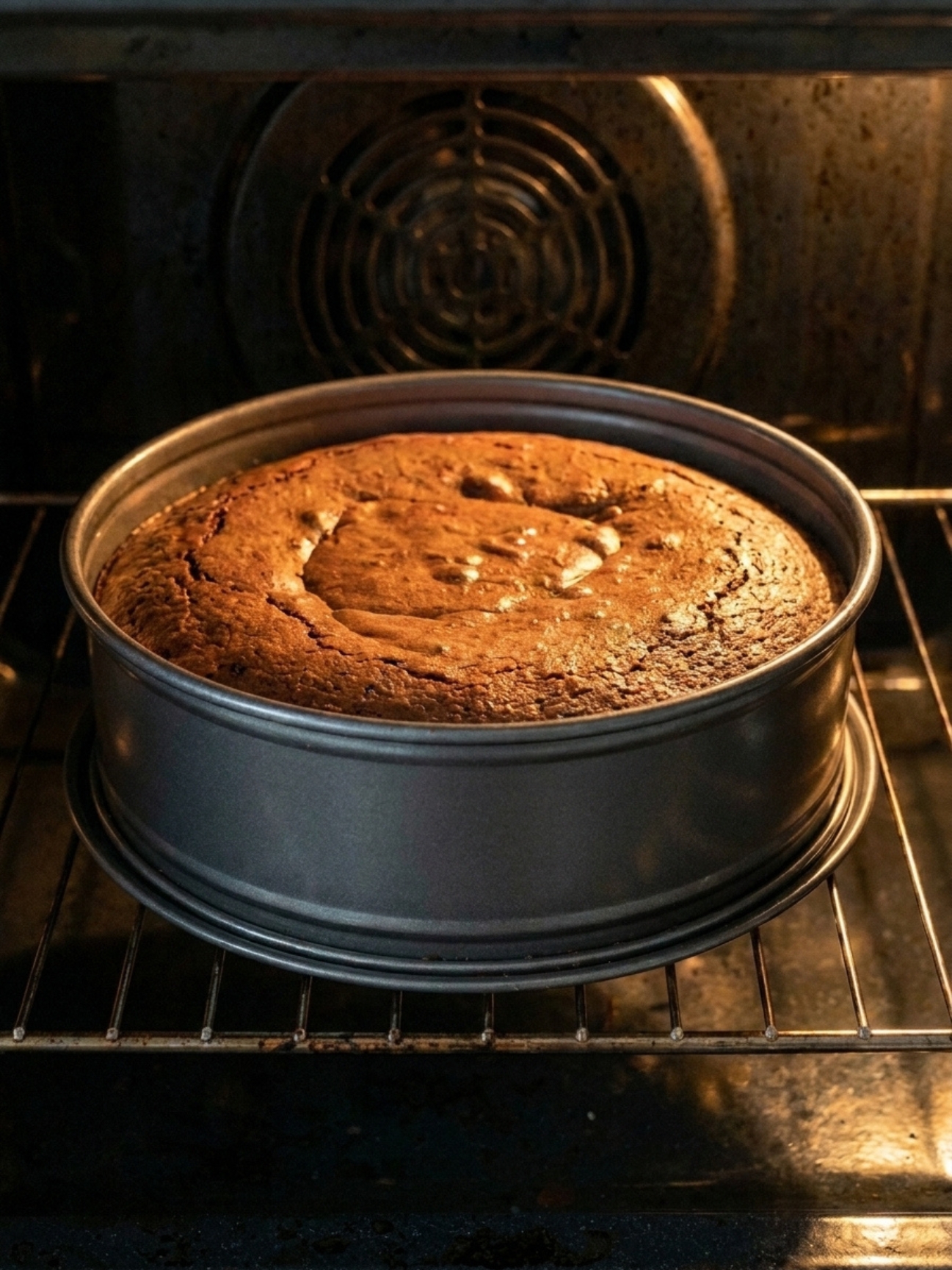 Cuisson au four de la recette gateau kinder maxi dans son moule métallique.
