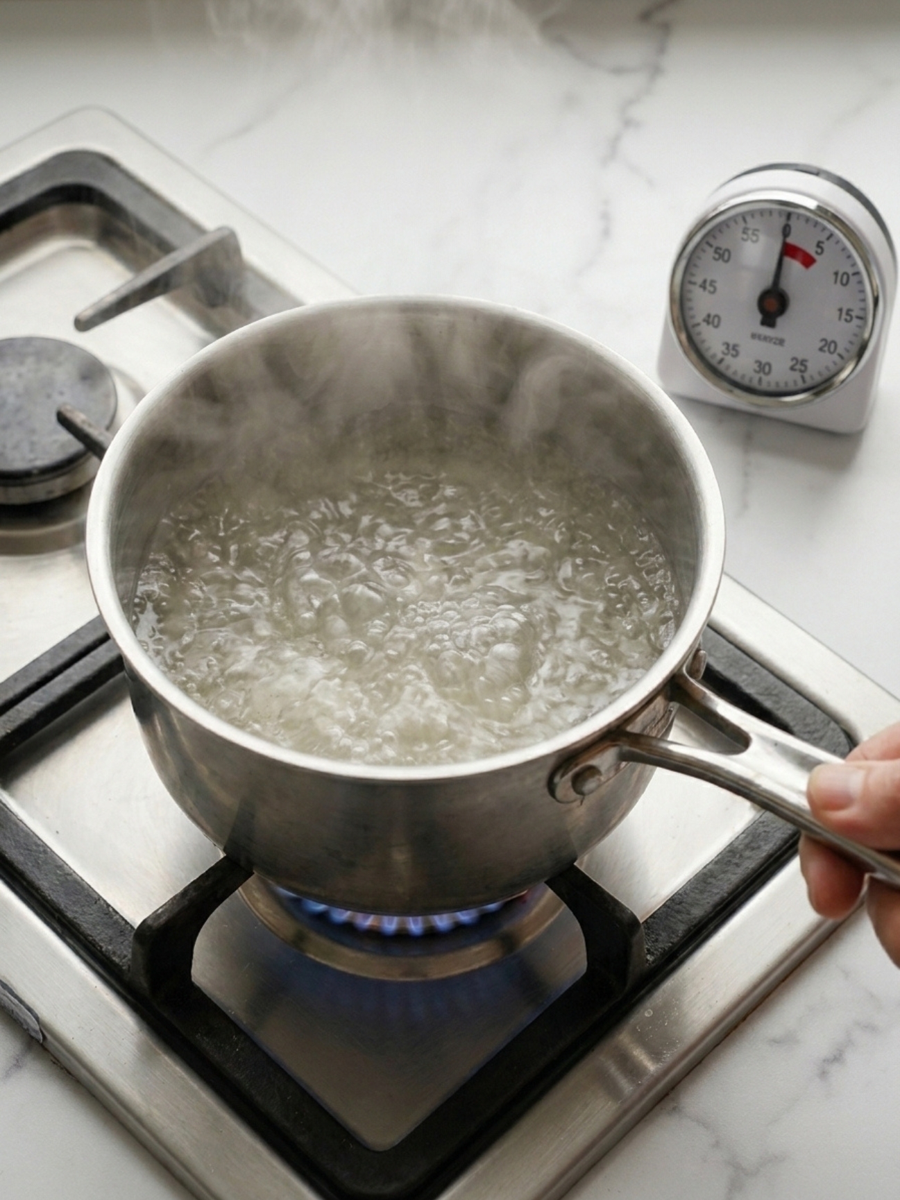 Sirop qui bout dans une casserole argentée pour la recette nappage tarte sans gelatine.