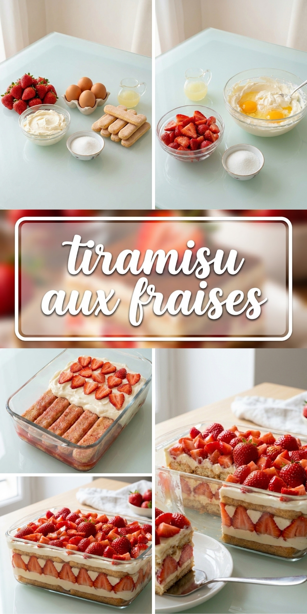 Préparation de la crème du tiramisu aux fraises dans un bol en verre avec des œufs.