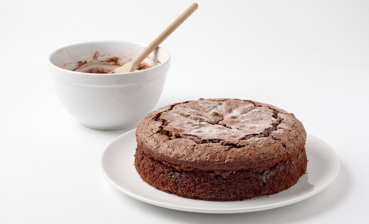 Gâteau au chocolat et bol de pâte avec cuillère.