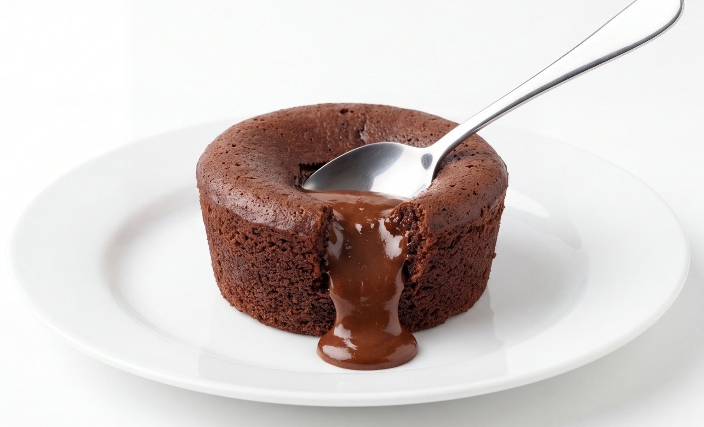 Fondant au chocolat avec une cuillère dans le cœur coulant.