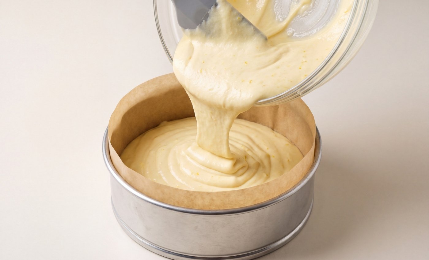 Verser la pâte du gâteau au skyr sans sucre dans le moule.
