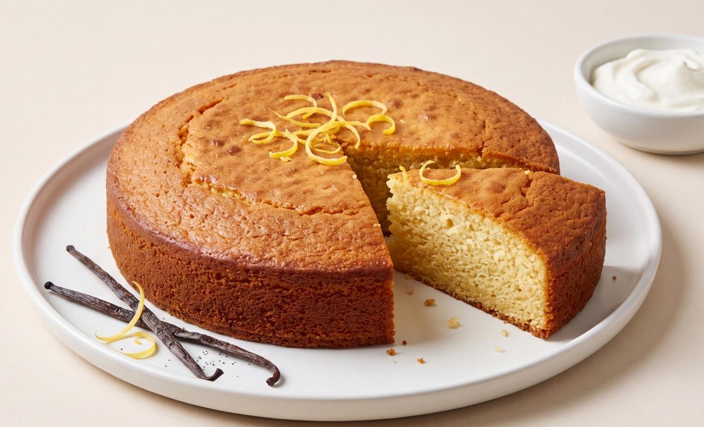 Gâteau yaourt skyr moelleux coupé.