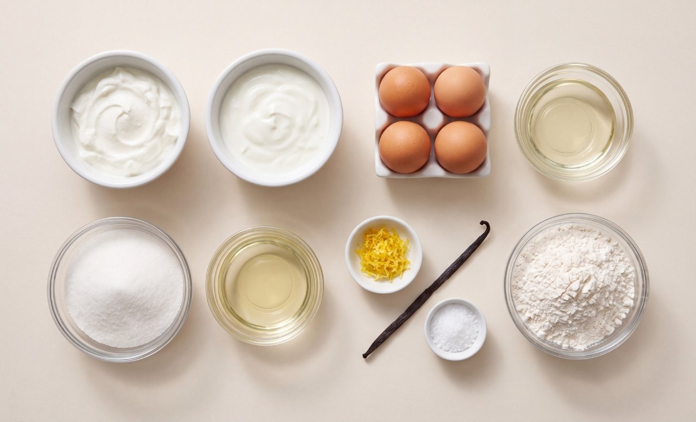 Ingrédients pour gâteau yaourt skyr.