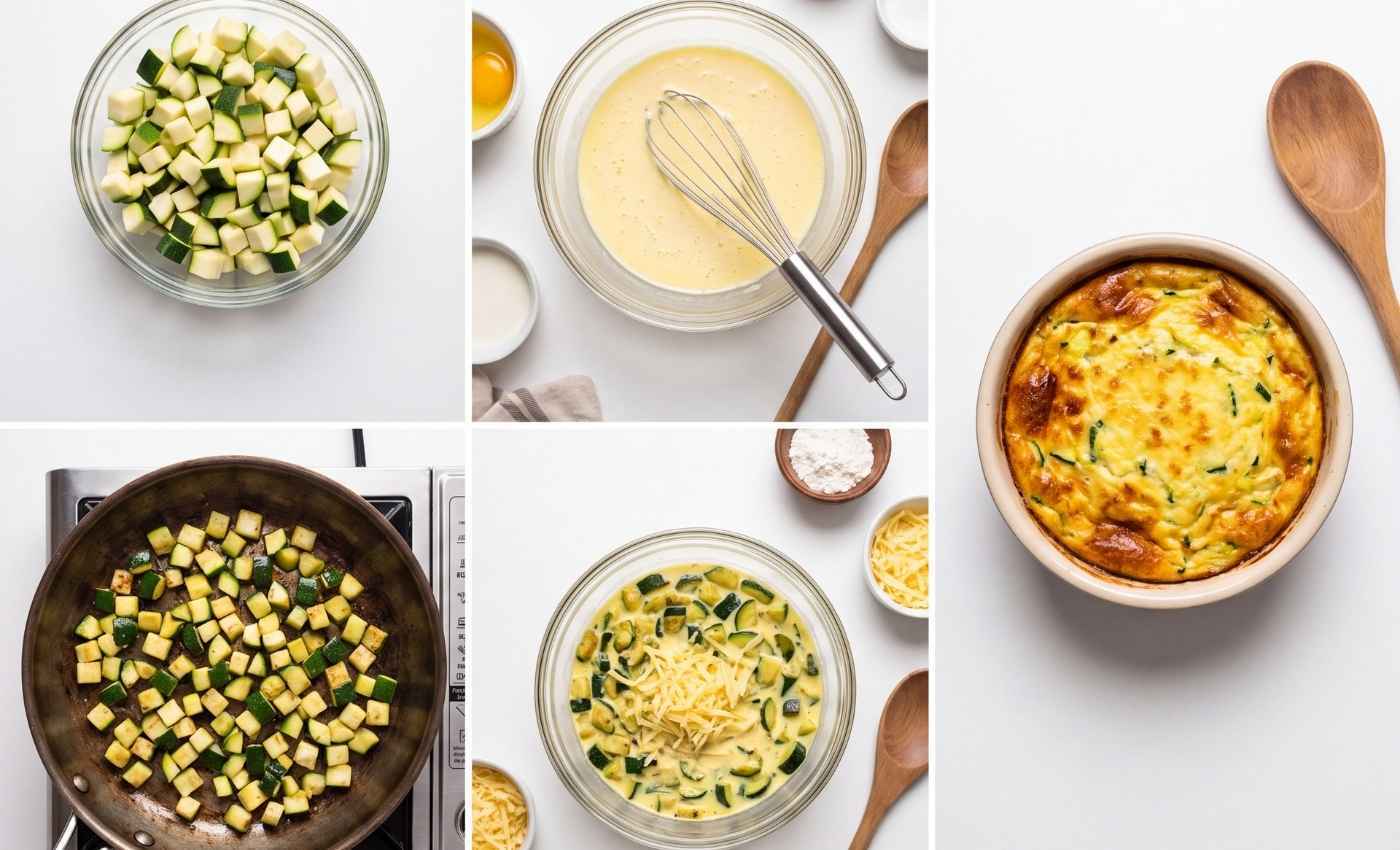 Étapes de préparation du flan de courgettes